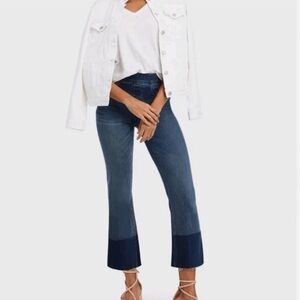 Spanx Cropped Flare Denim Jeans Medium Wash Dip Dye Hem